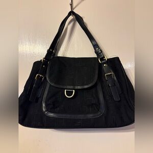 Vintage Black Fabric monogram Tommy Hilfiger purse with Leather Handles